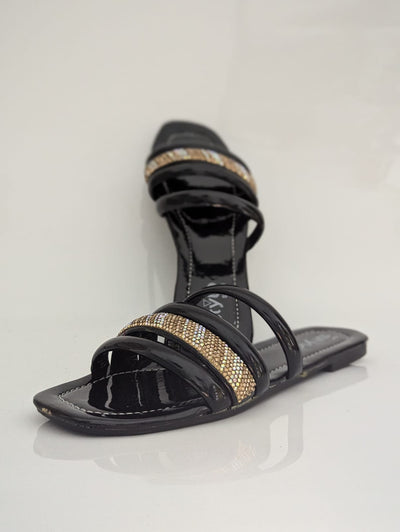 DAILY SHINE STRIPES COMFY FLATS - BLACK