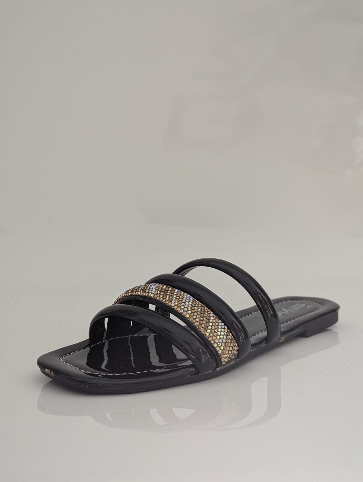 DAILY SHINE STRIPES COMFY FLATS - BLACK
