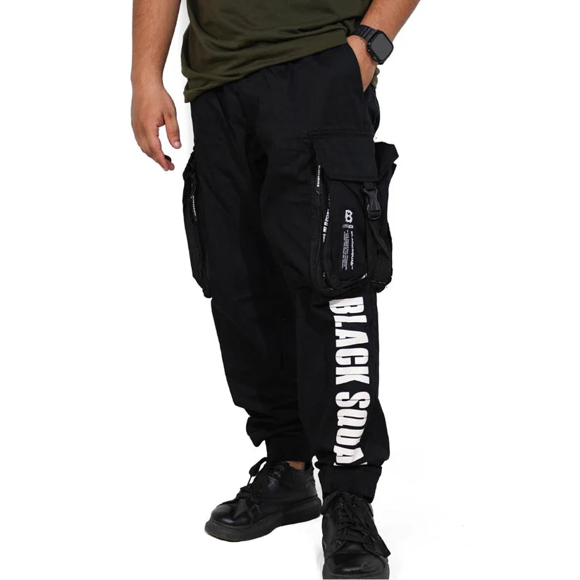 Black Squad Imported  Belted Cargo Trouser