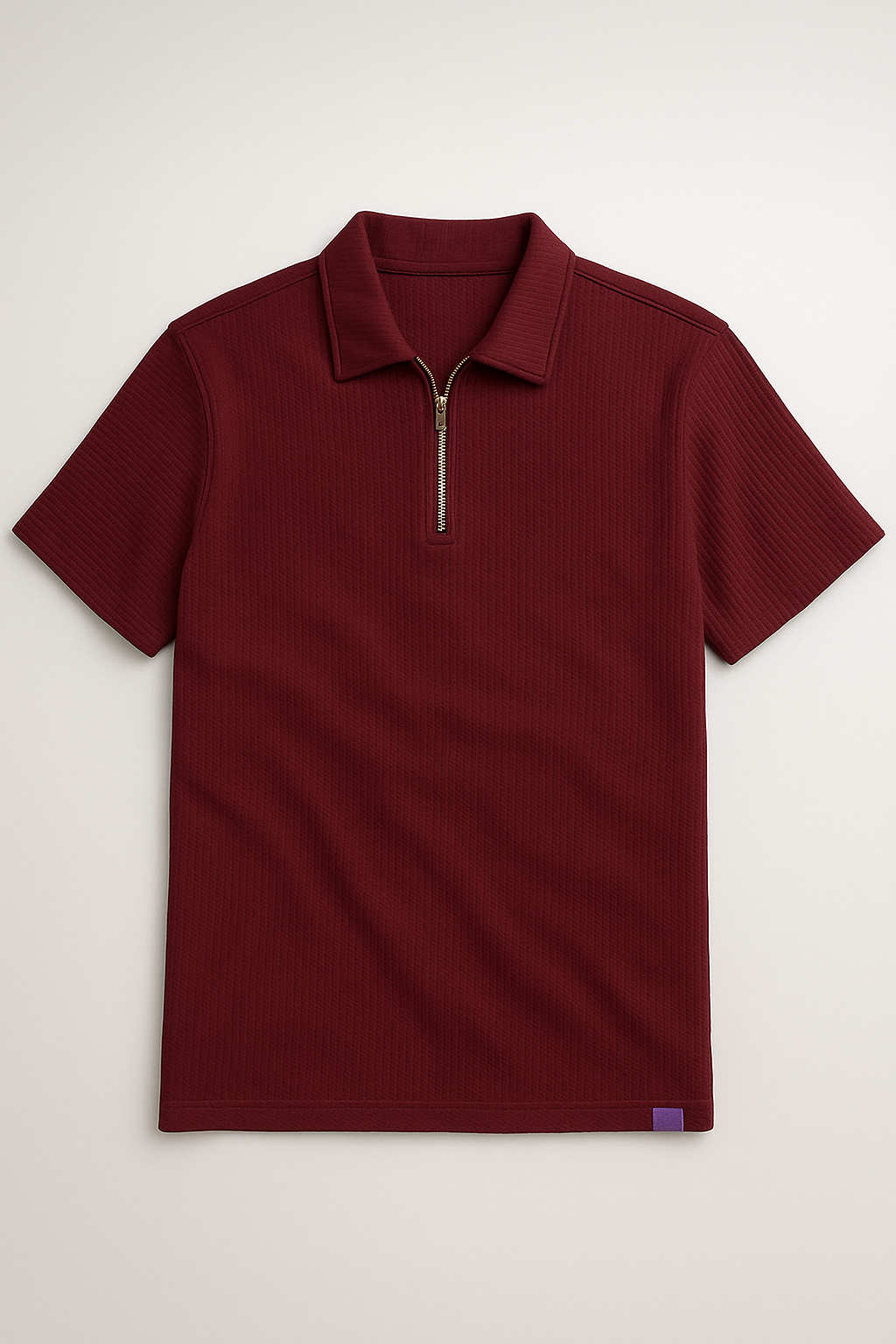 Maroon Half-Zipped Thermal Line  Polo Shirt