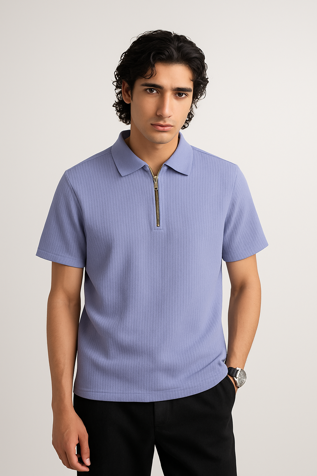 Sky Half-Zipped Thermal Line  Polo Shirt
