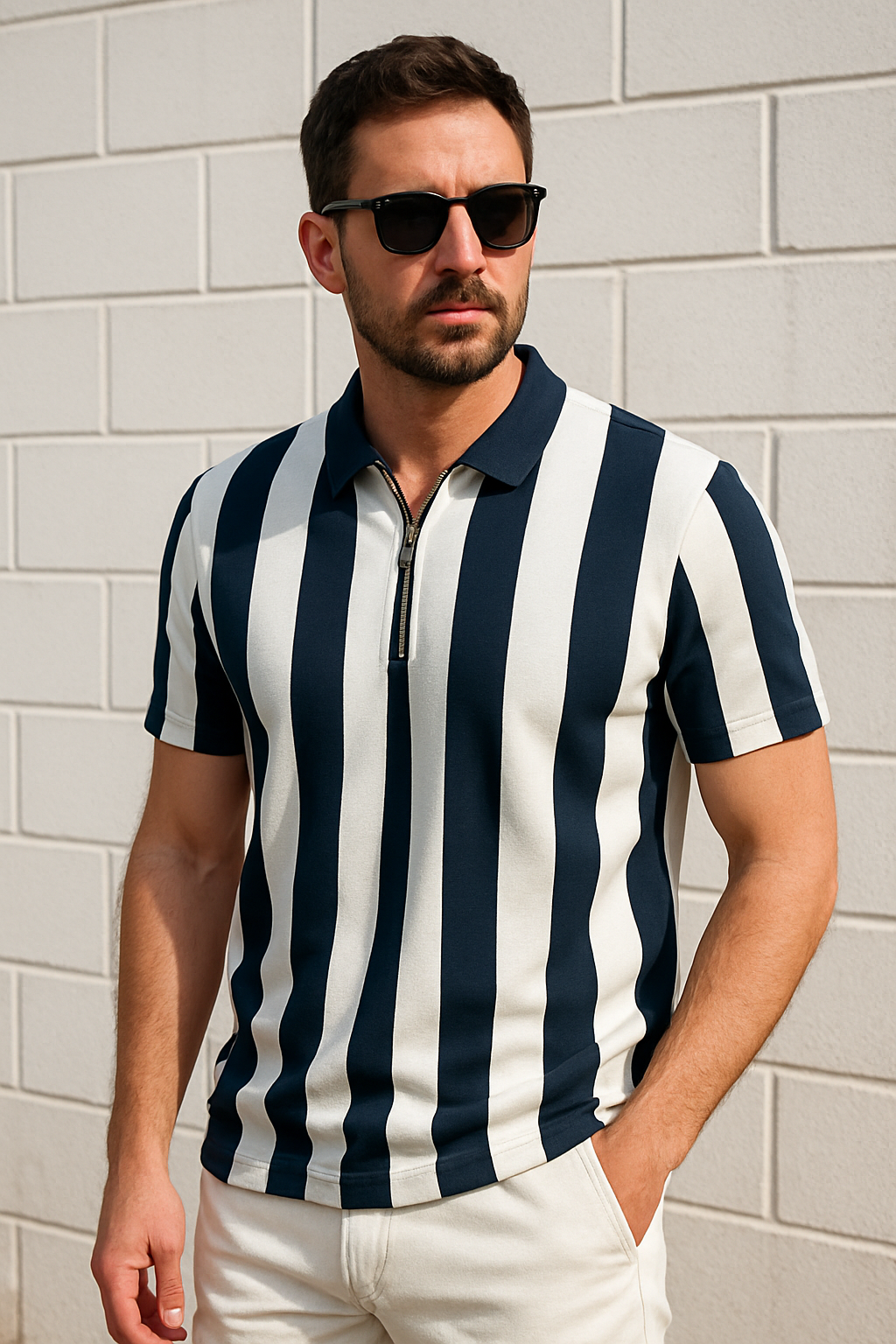 Zipped Mono Stride Polo Shirt - Navy Blue - Unsiex