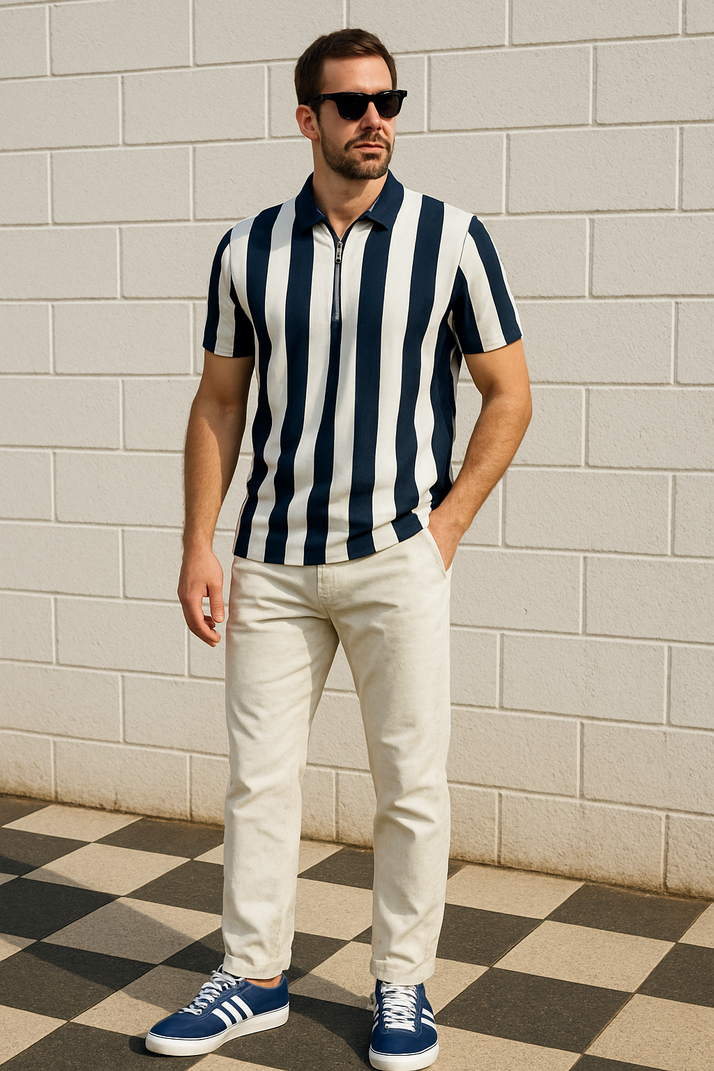 Zipped Mono Stride Polo Shirt - Navy Blue - Unsiex