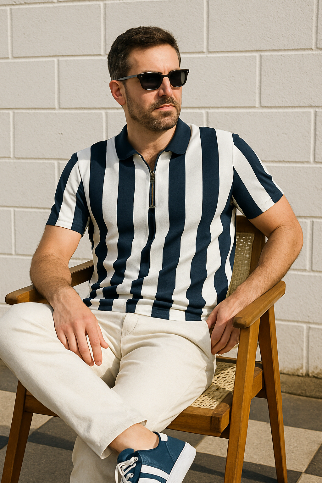 Zipped Mono Stride Polo Shirt - Navy Blue - Unsiex