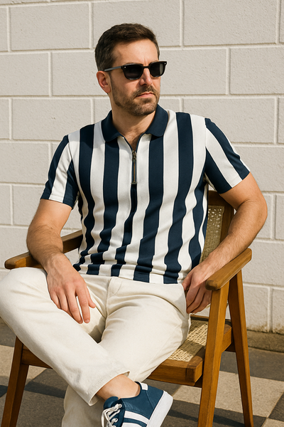Zipped Mono Stride Polo Shirt - Navy Blue - Unsiex