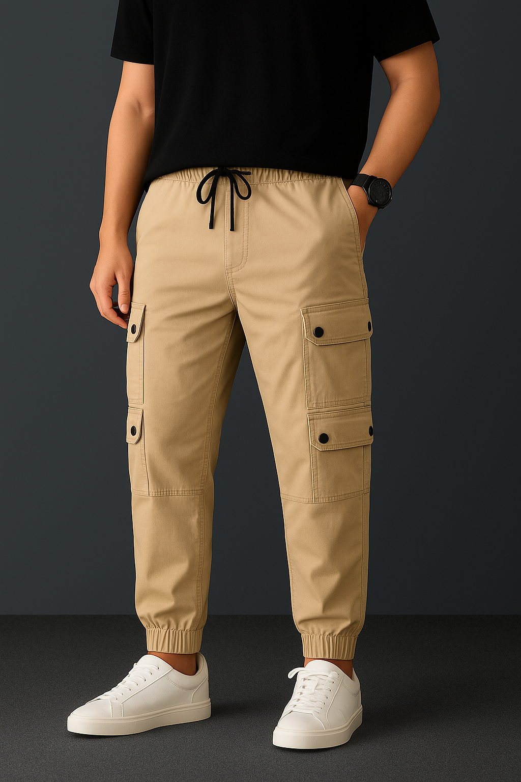 Beige Twill 8 Pocket Cargo Trouser