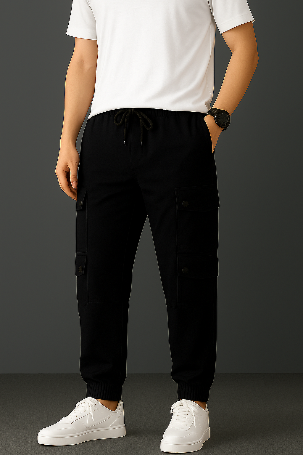 Black Twill 8 Pocket Cargo Trouser