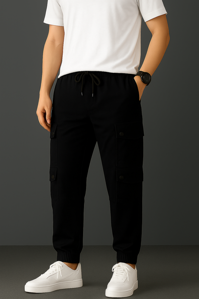 Black Twill 8 Pocket Cargo Trouser