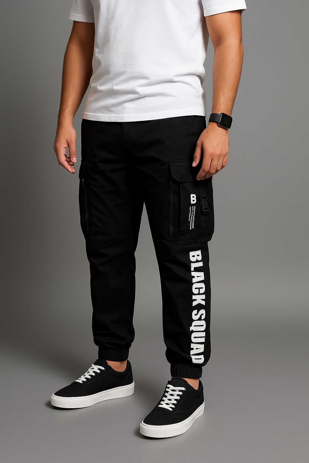 Black Squad Imported  Belted Cargo Trouser