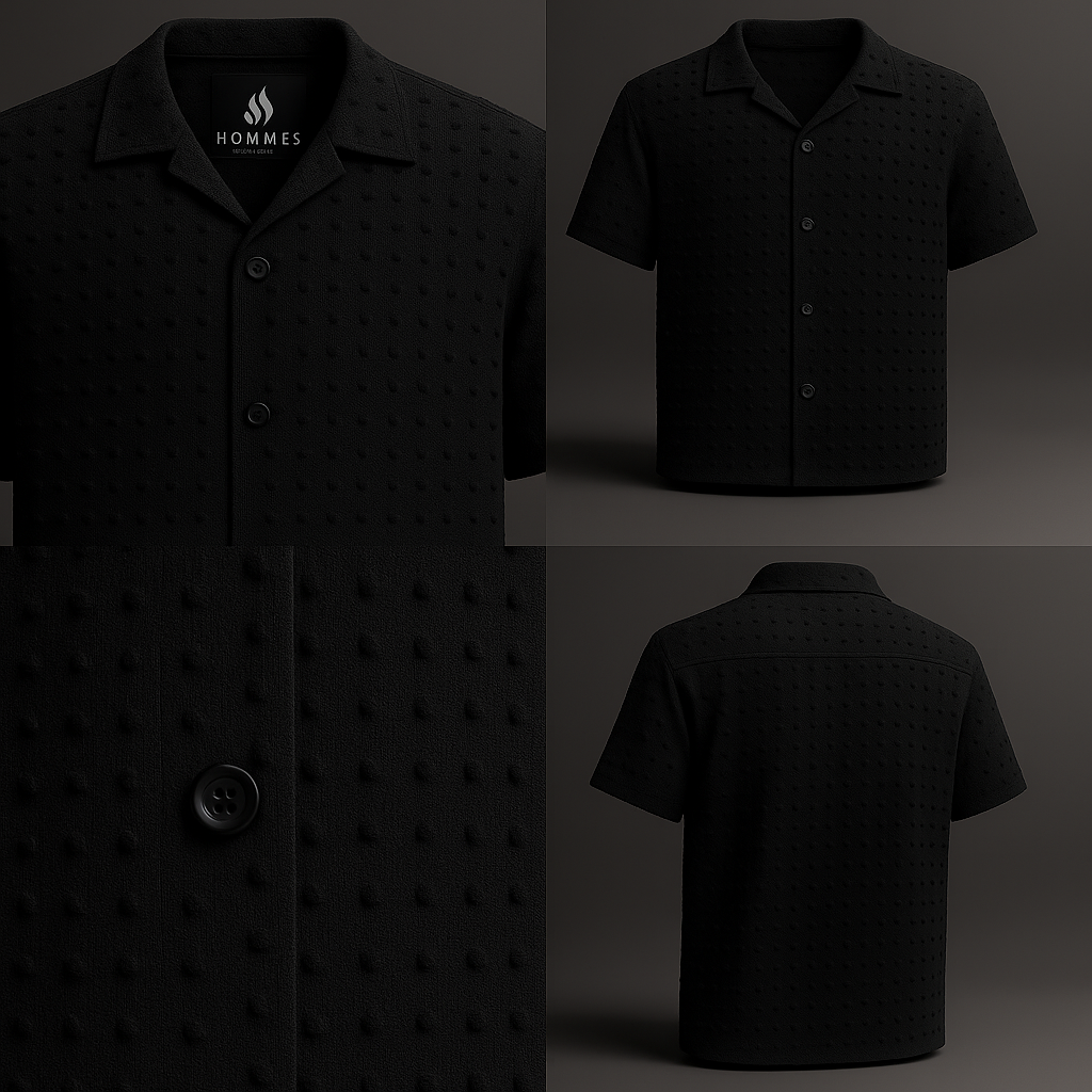 Dotted Cuban Collar Shirt - Black