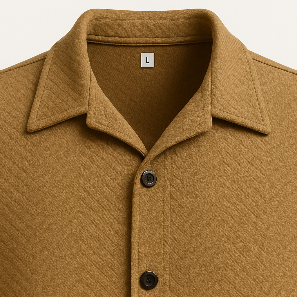 Waffle Knit Cuban Button-Up Shirt - Brown