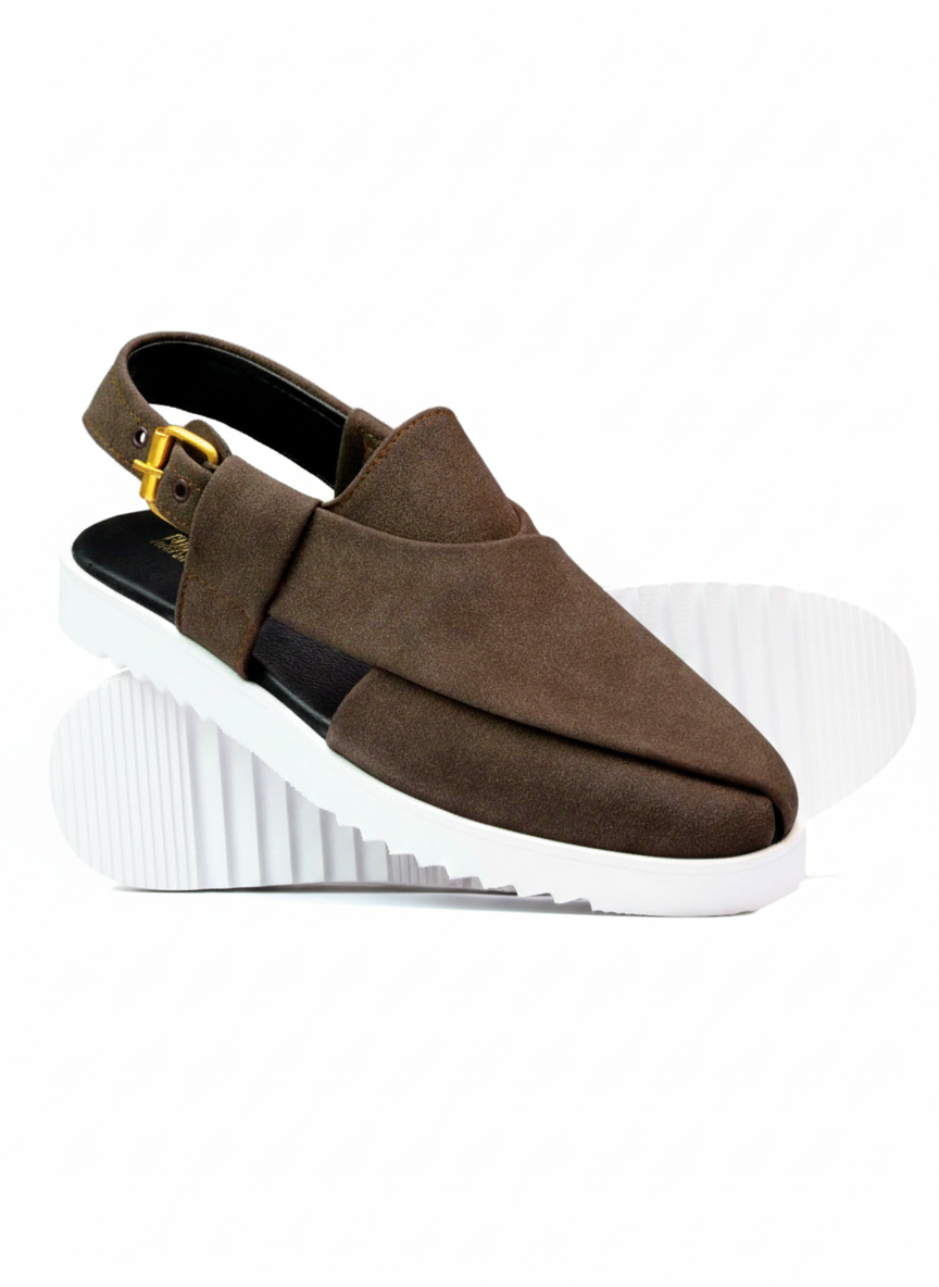 Suede Peshawari Sandals - White/Brown