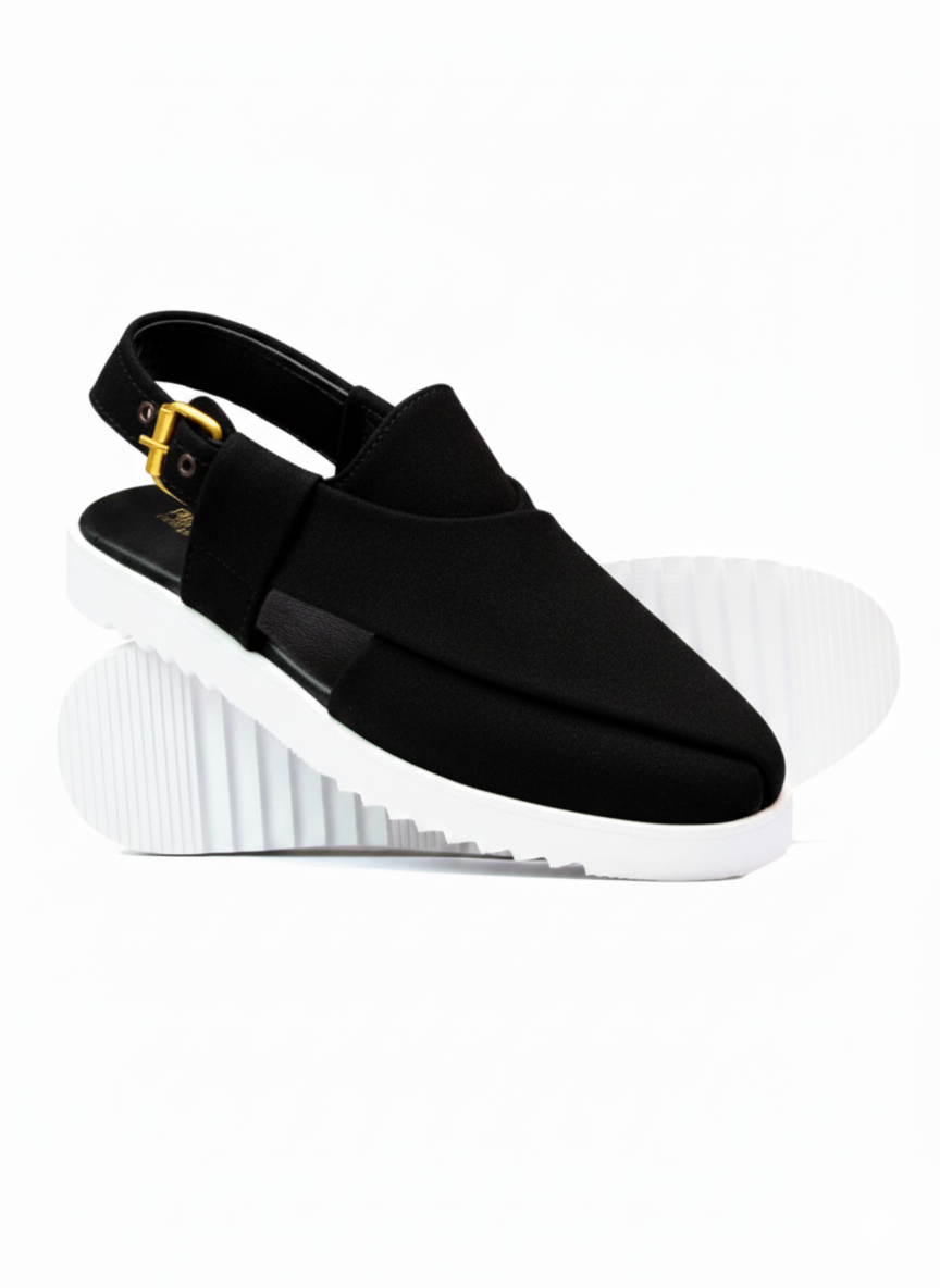 Suede Peshawari Sandals - White/Black