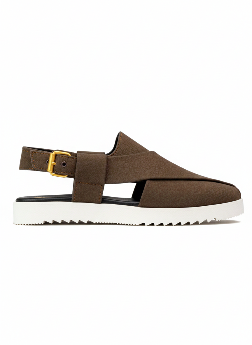 Suede Peshawari Sandals - White/Brown