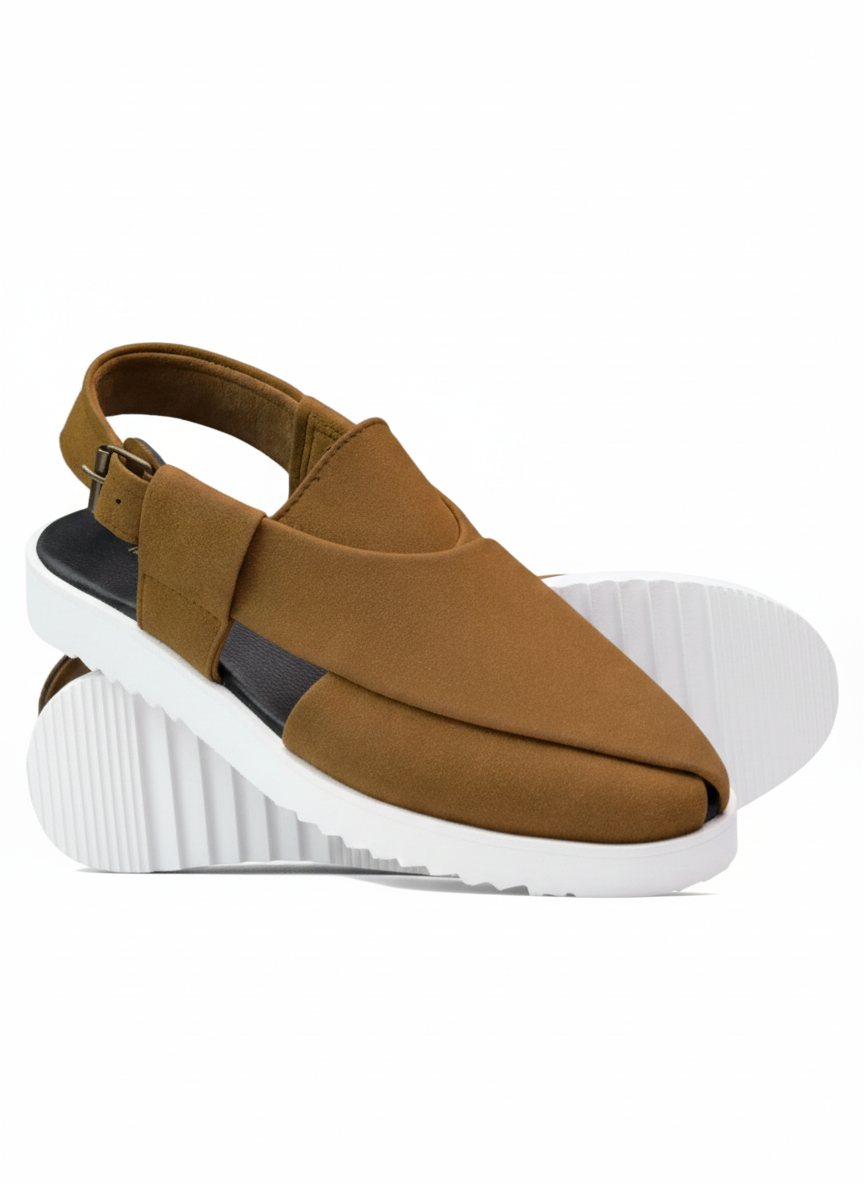 Suede Peshawari Sandals - White/Mustard