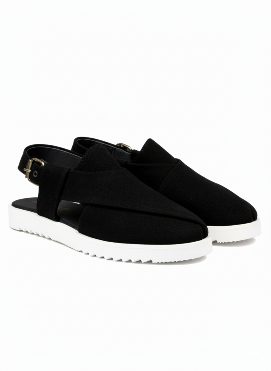 Suede Peshawari Sandals - White/Black