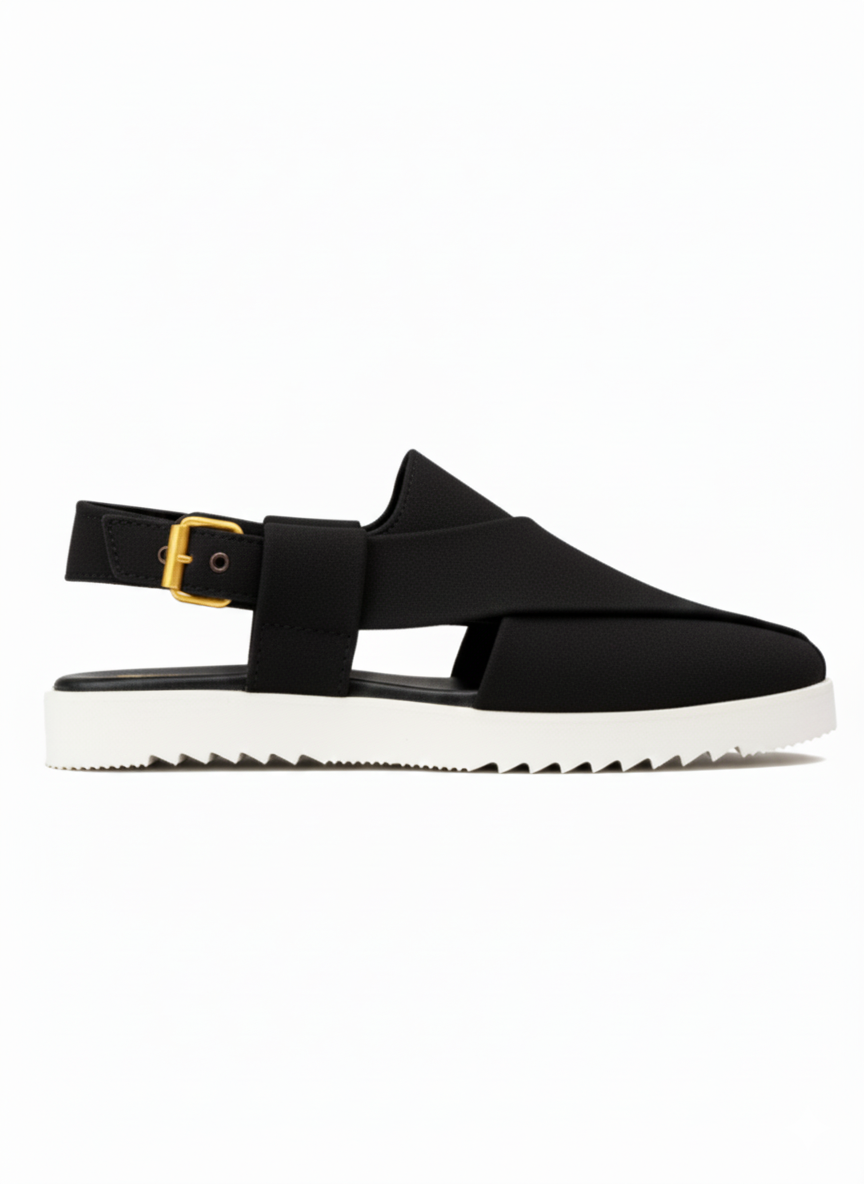 Suede Peshawari Sandals - White/Black