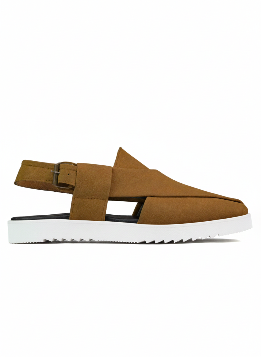 Suede Peshawari Sandals - White/Mustard