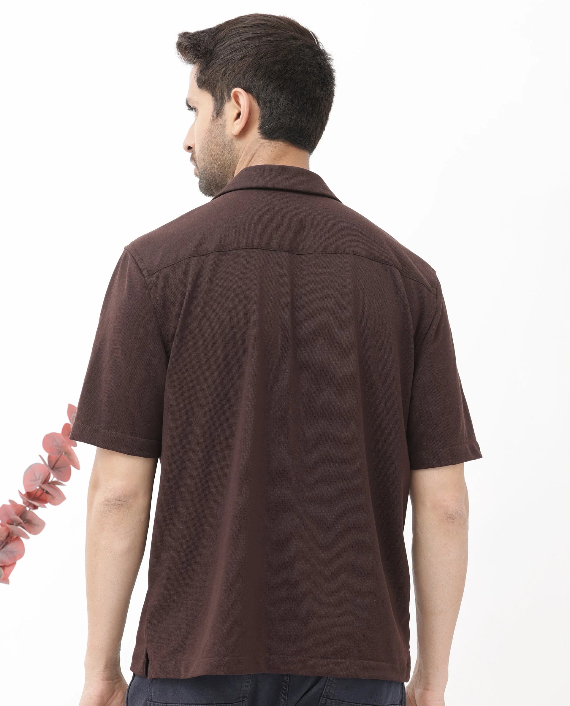 Textured Cuban Collar Shirt - Dark Brown
