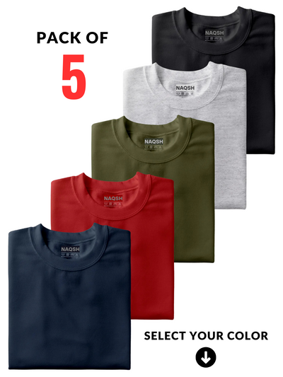 Pack Of 5 Plain Round Neck Basic Tees