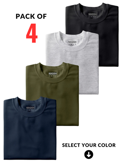 Pack Of 4 Plain Round Neck Basic Tees