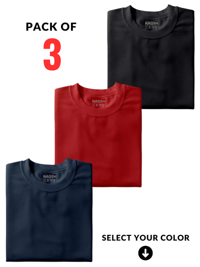 Pack Of 3 Plain Round Neck Basic Tees