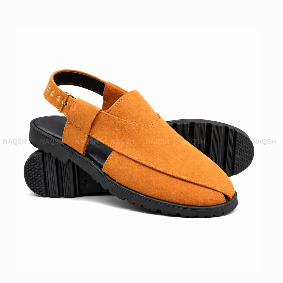 Wedge Suede Peshawari Sandal - Mustard