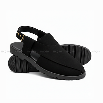 Wedge Suede Peshawari Sandal - Black