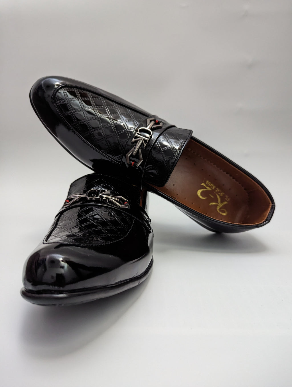 Square Textured Shine Moccasiono Shoes - Black