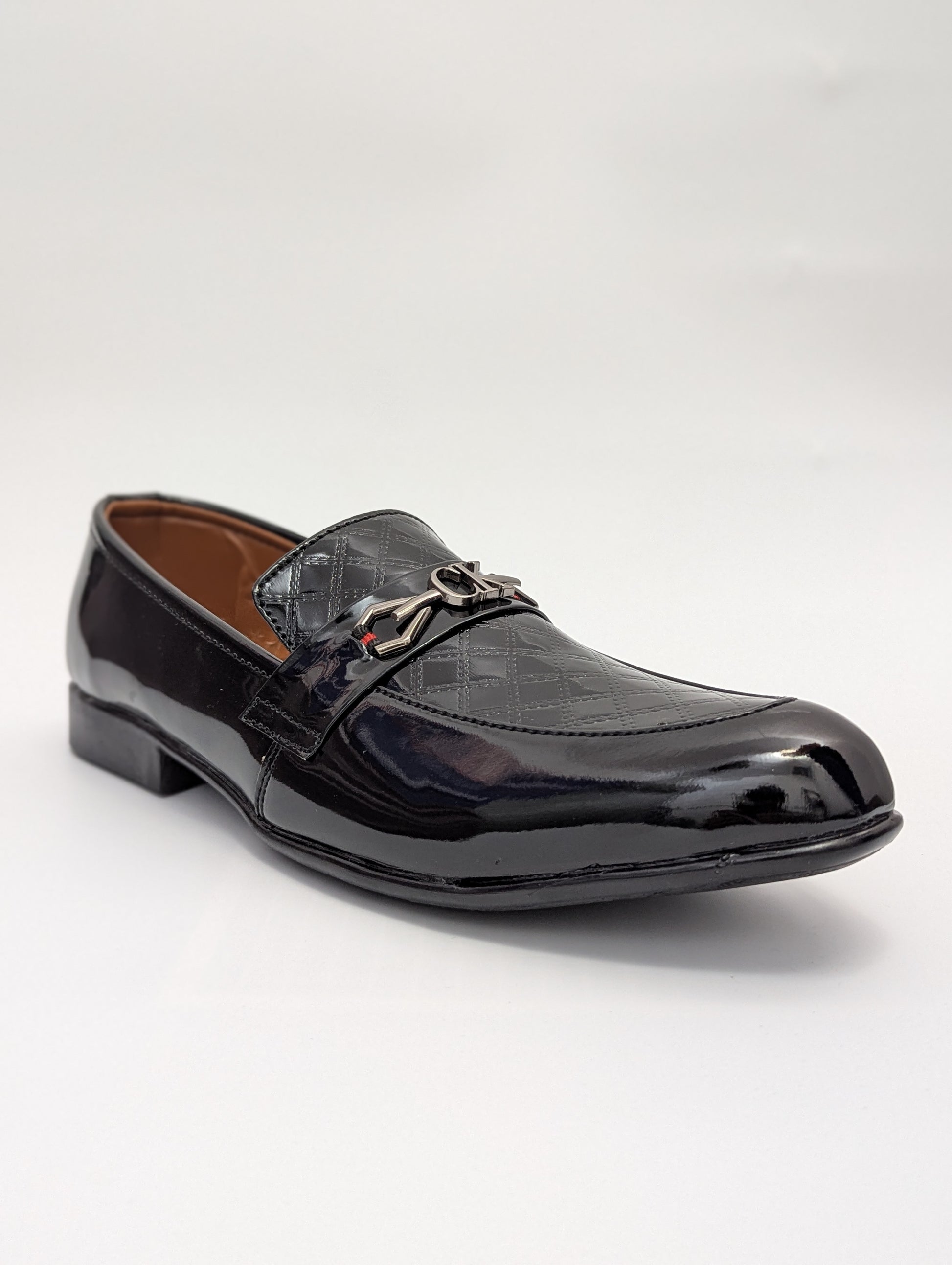 Square Textured Shine Moccasiono Shoes - Black