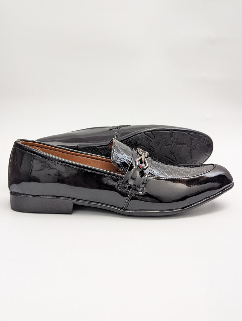 Square Textured Shine Moccasiono Shoes - Black