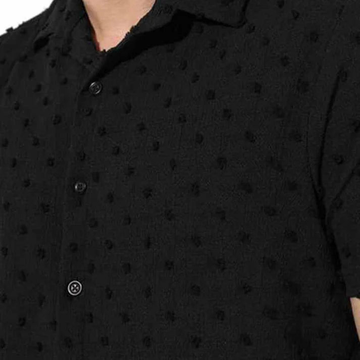 Dotted Cuban Collar Shirt - Black