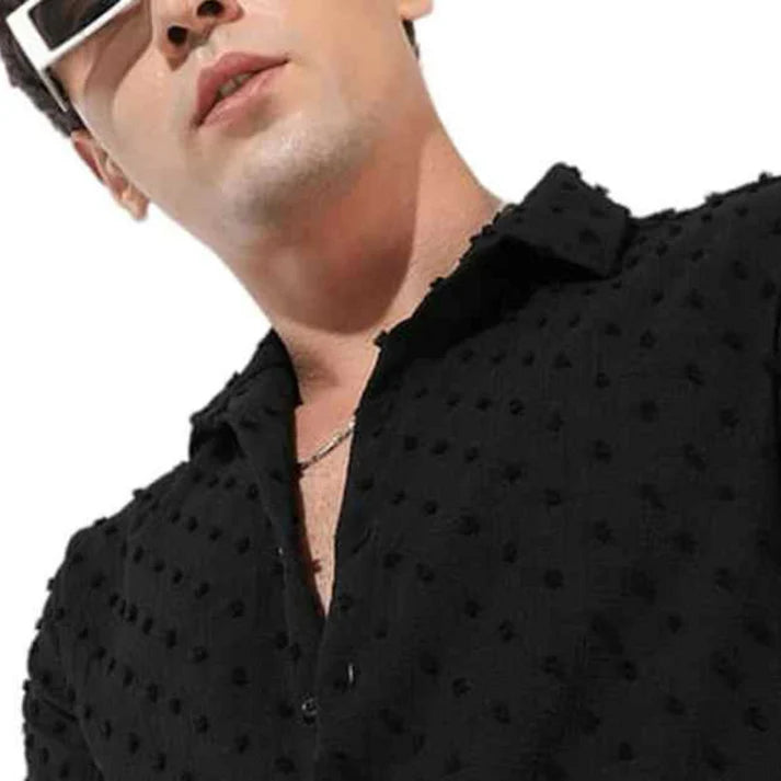 Dotted Cuban Collar Shirt - Black