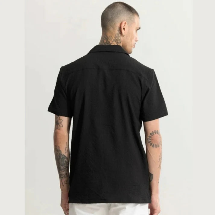 Dotted Cuban Collar Shirt - Black