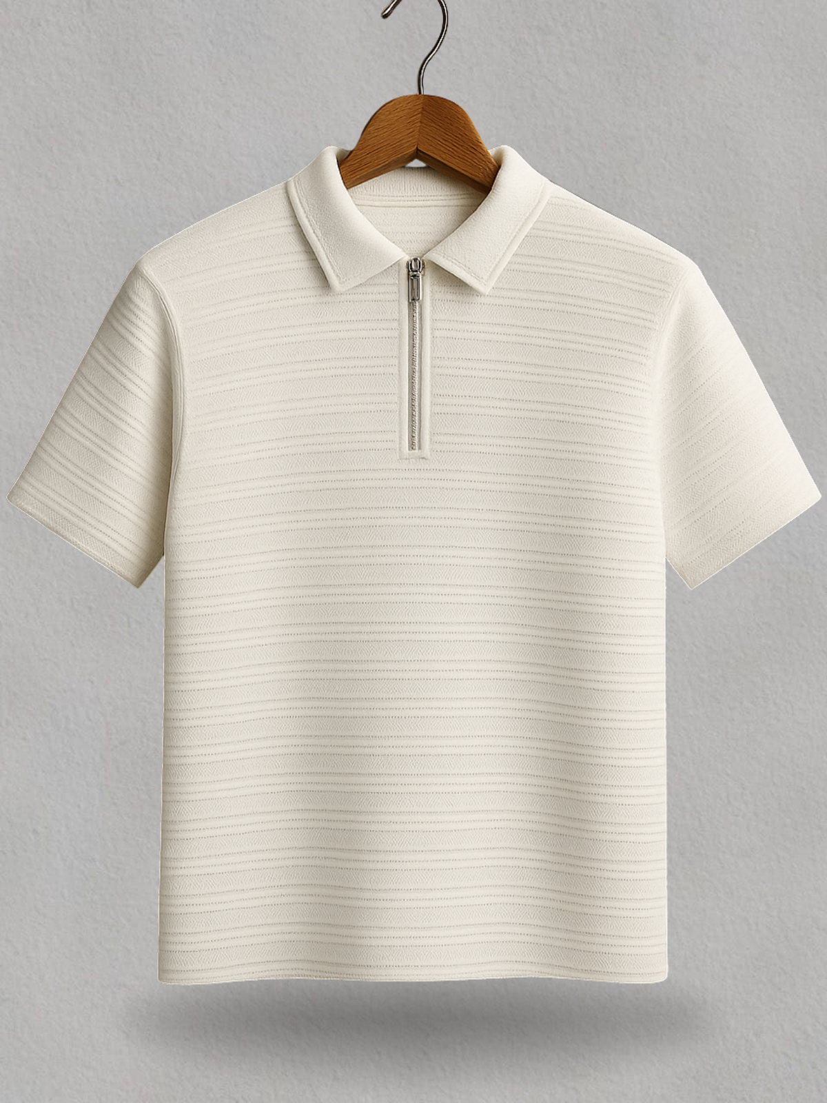 Zipped Knitted Thread Polo Shirt - Off White