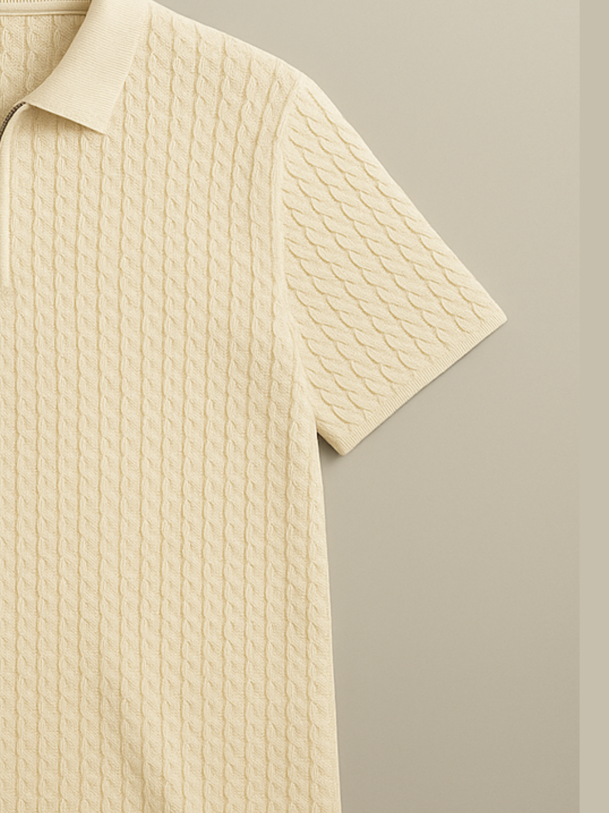 Embose Knitted Zipped Polo - Off White