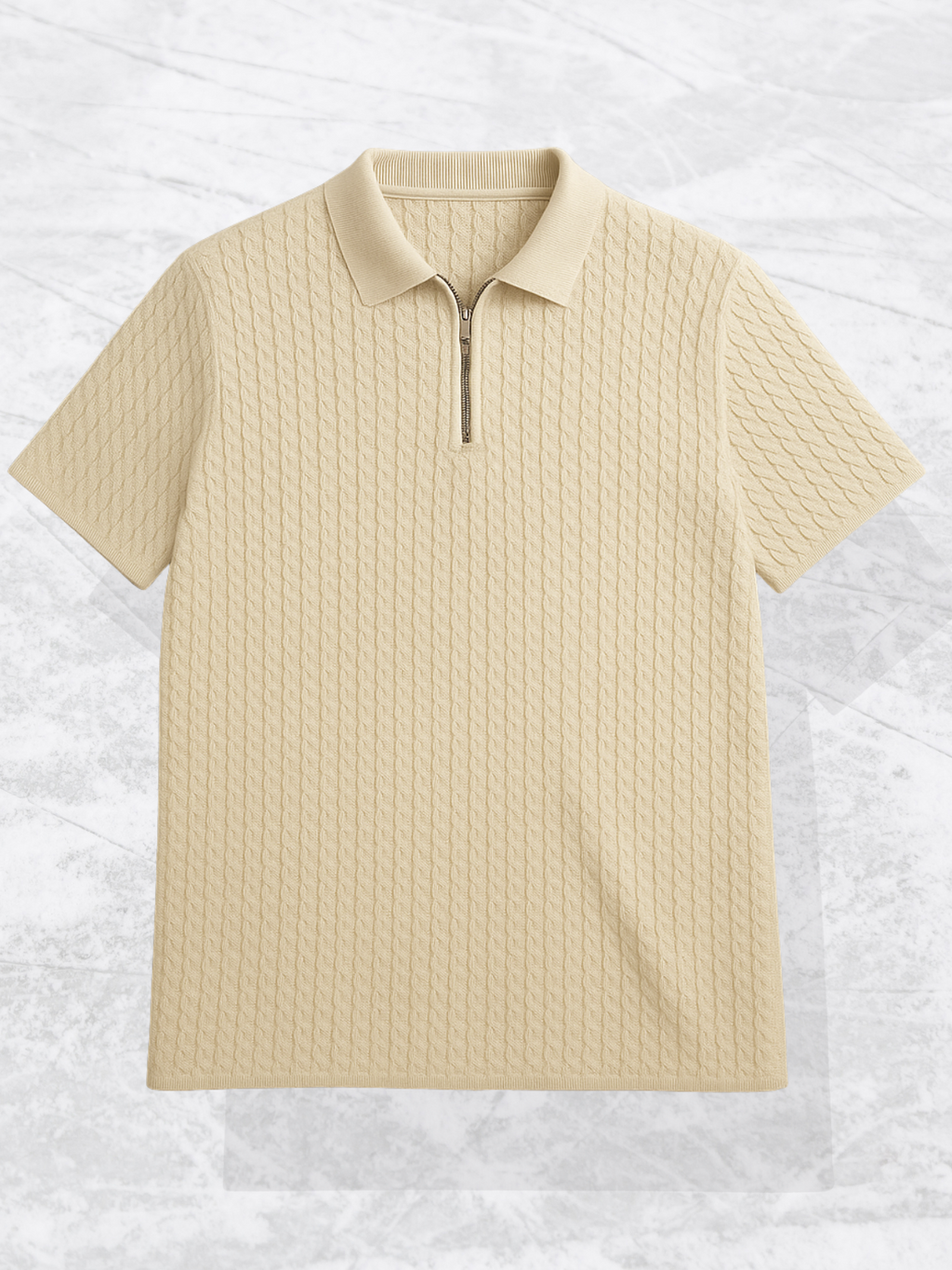 Embose Knitted Zipped Polo - Off White