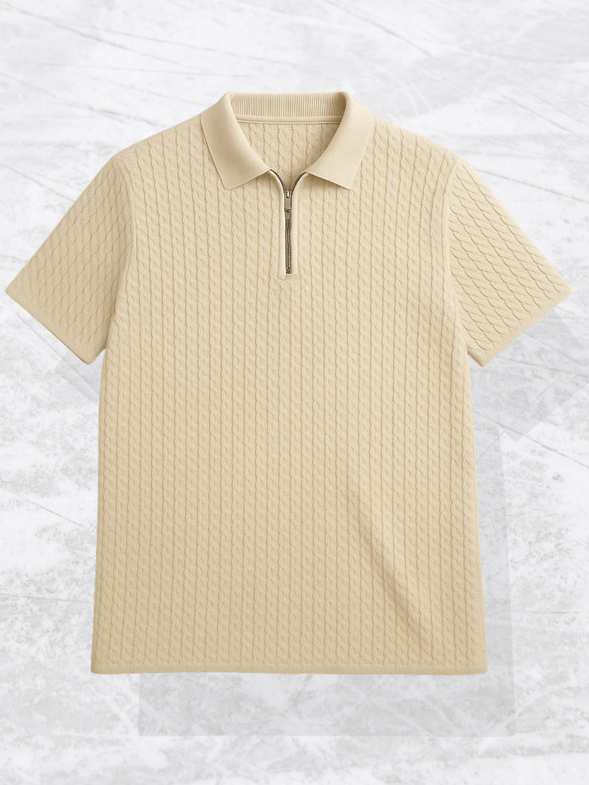 Embose Knitted Zipped Polo - Off White