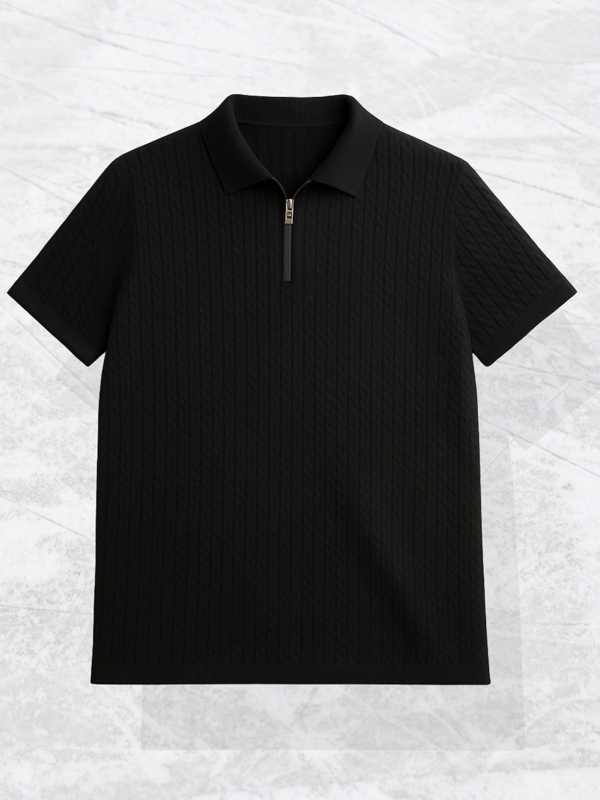 Embose Knitted Zipped Polo -  Jet Black