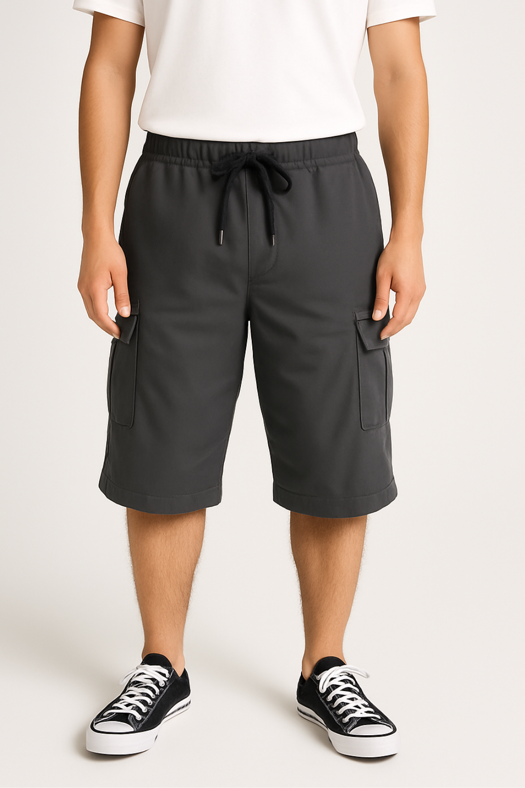 Charcoal Utility Three-Quarter Cargo Shorts