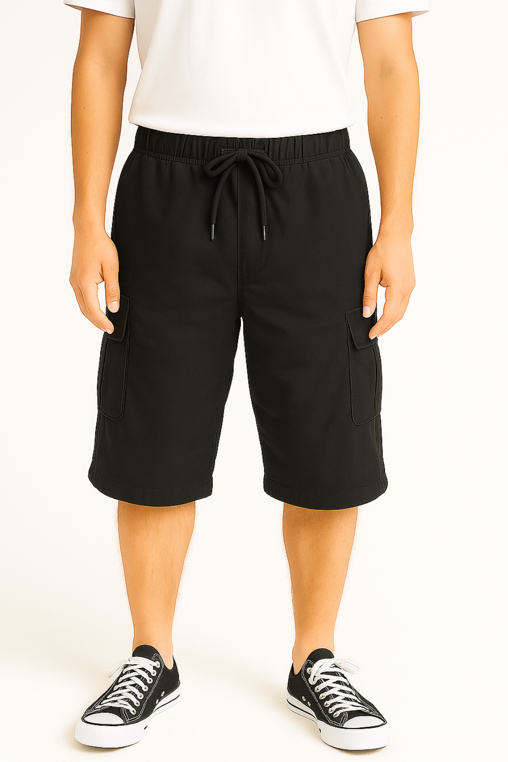 Black Utility Three-Quarter Cargo Shorts