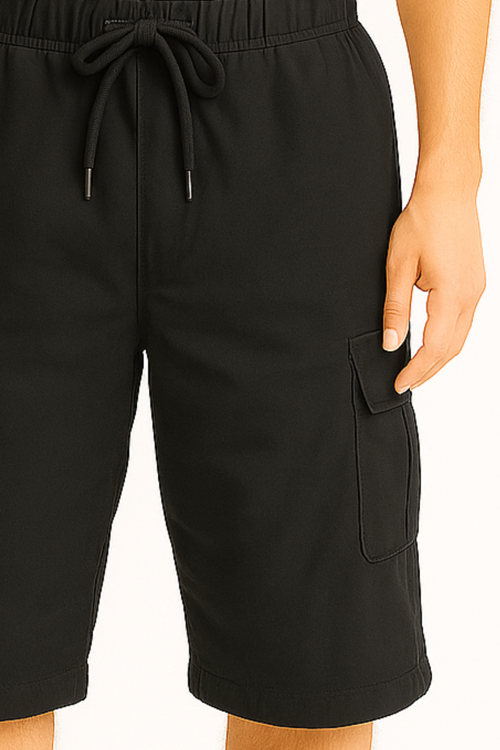 Black Utility Three-Quarter Cargo Shorts