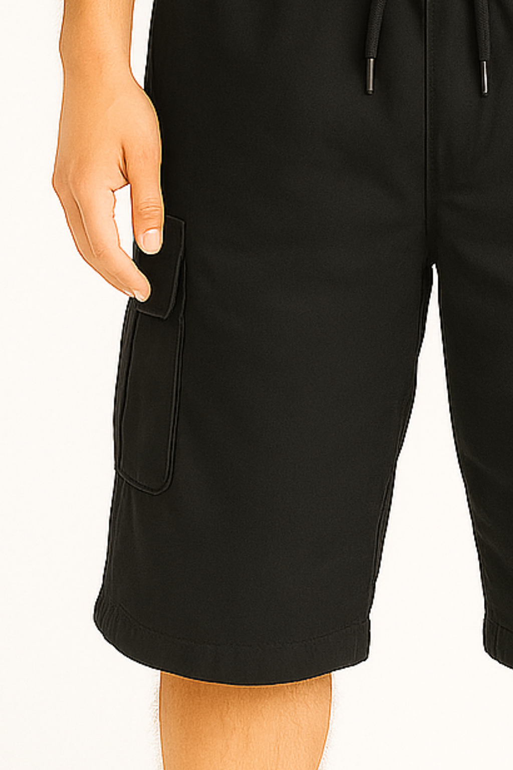 Black Utility Three-Quarter Cargo Shorts