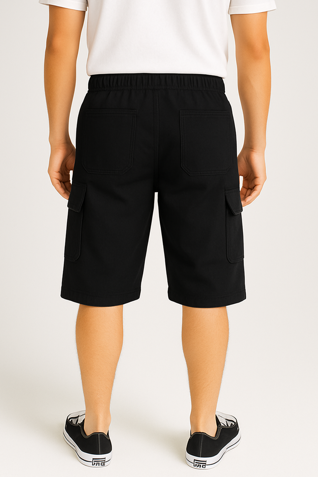 Black Utility Three-Quarter Cargo Shorts