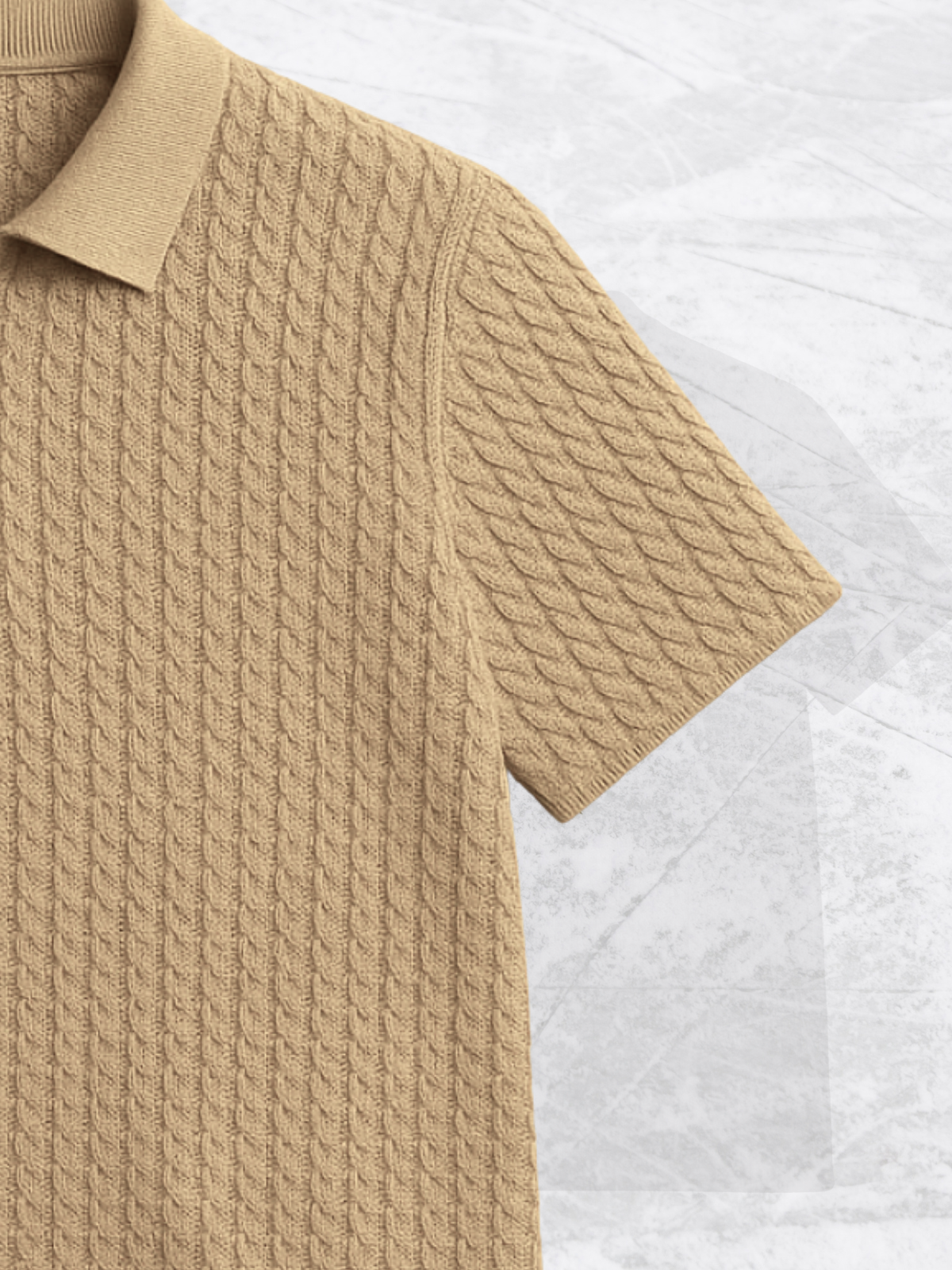 Embose Knitted Zipped Polo - Beige