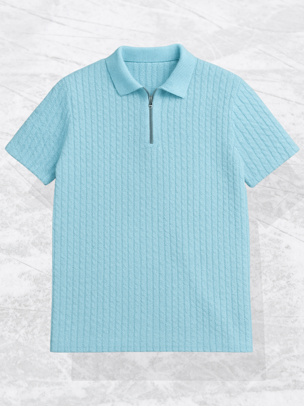 Embose Knitted Zipped Polo - Sky Blue