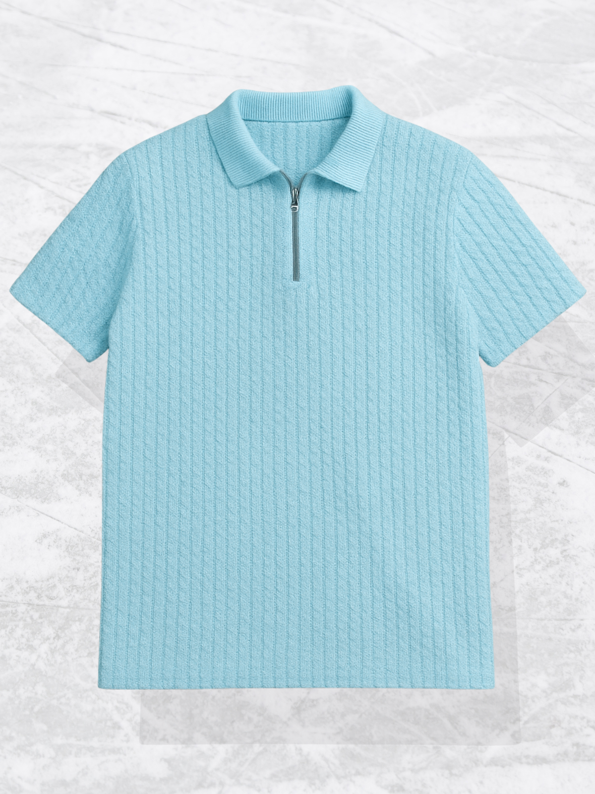 Embose Knitted Zipped Polo - Sky Blue