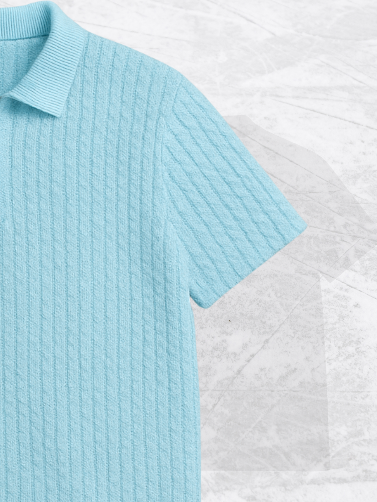 Embose Knitted Zipped Polo - Sky Blue