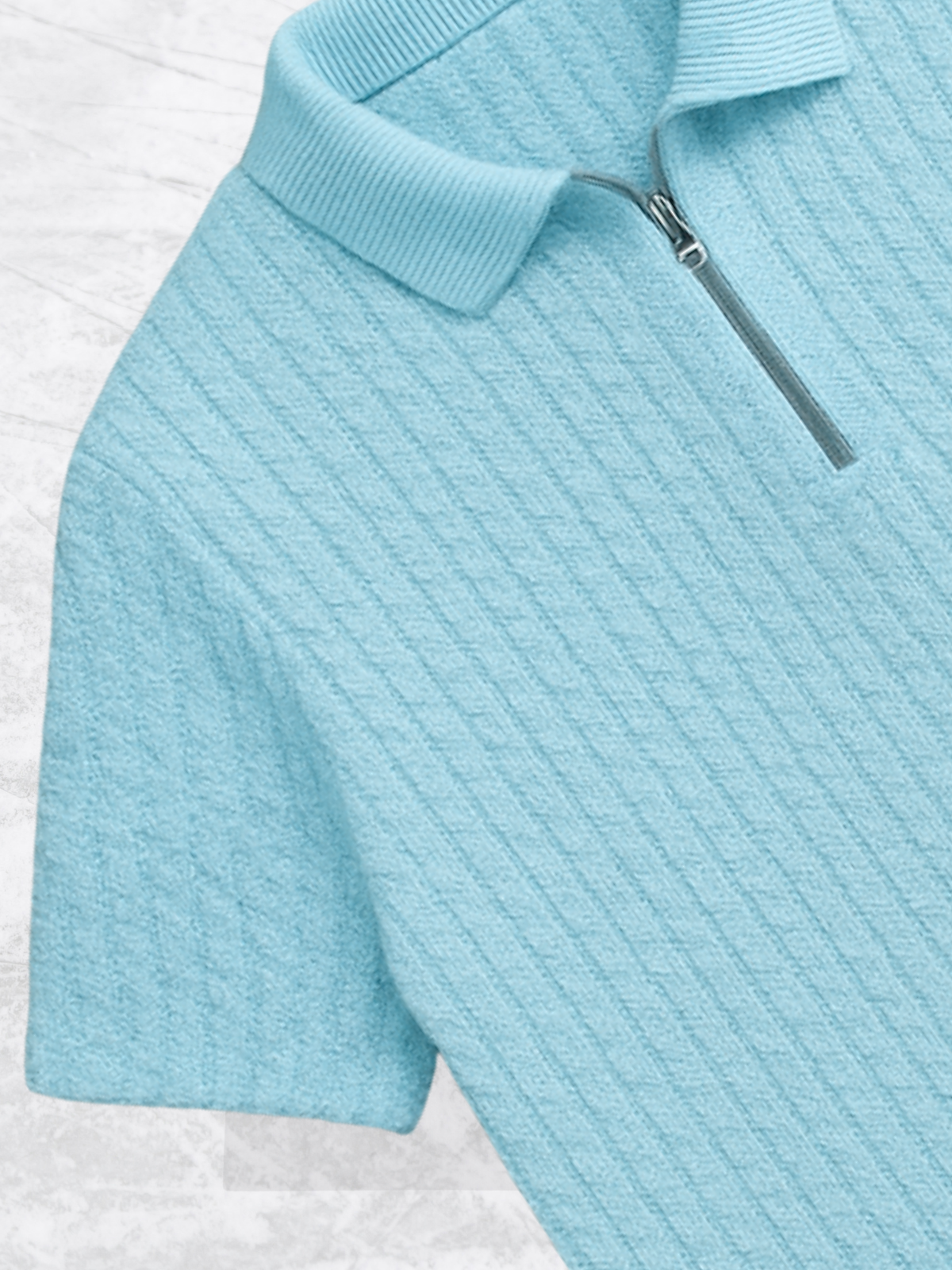 Embose Knitted Zipped Polo - Sky Blue