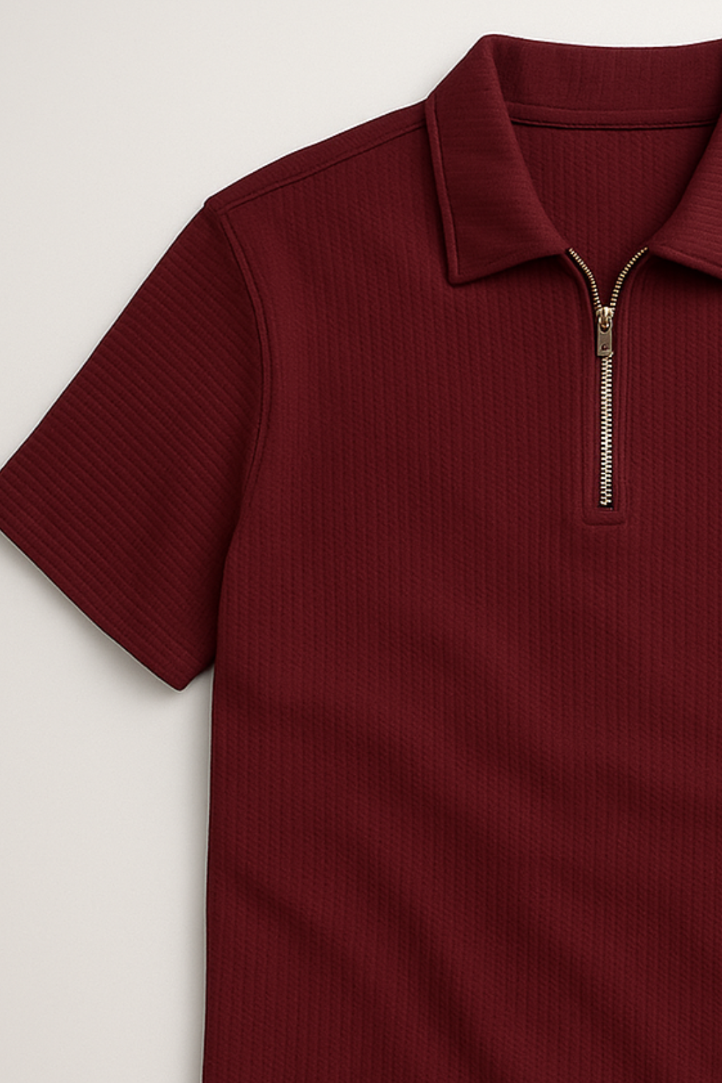 Maroon Half-Zipped Thermal Line  Polo Shirt